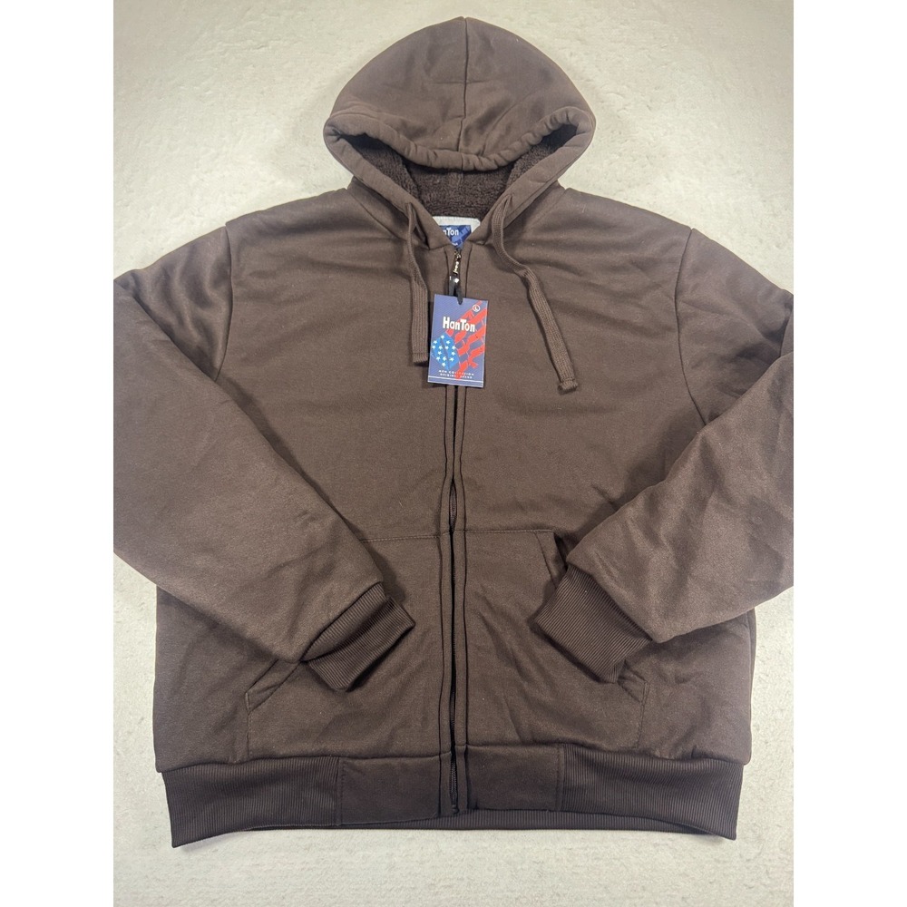 Hanton Hoodie Mens Large Brown Sherpa Lined Cotton Full Zip Workwear‎ Outdoor